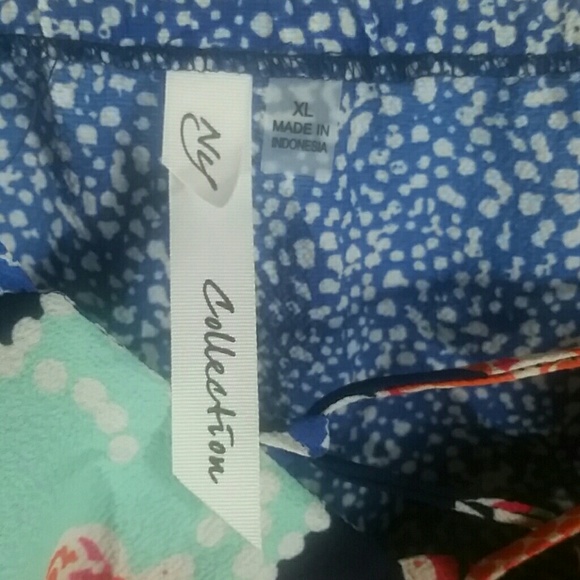 NY Collection Mixed-Print Lace-Up Tank Top - Picture 3 of 7